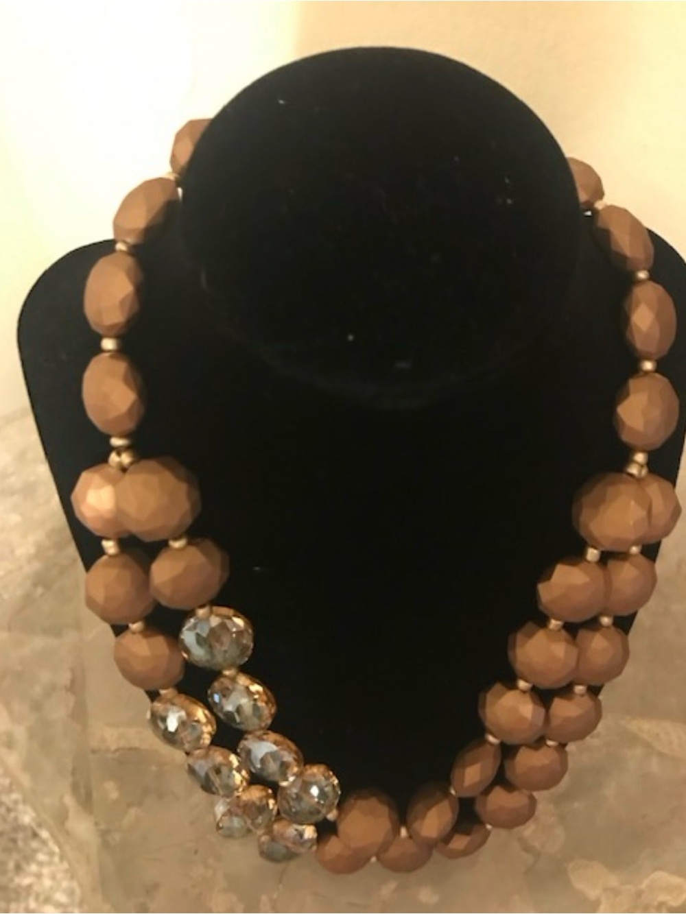 Elegant Brown Faceted Bead Necklace with Crystal Accent